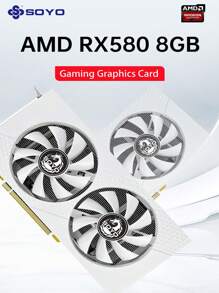 AMD Radeon RX580 8G 显卡 GDDR5 显存视频游戏卡 PCIE3.0x16 GPU DP*2 适用于台式电脑组件 - 白色 - 查看 1