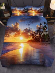 3pcs Beach Scenes Print Polyester Bedding Set, Soft Comfortable Comforter Cover, For Bedroom, Guest Room (1*Comforter Cover + 2*Pillowcase, Without Core) - Multicolor - View 4
