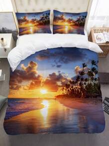 3pcs Beach Scenes Print Polyester Bedding Set, Soft Comfortable Comforter Cover, For Bedroom, Guest Room (1*Comforter Cover + 2*Pillowcase, Without Core) - Multicolor - View 5