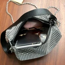 Mini Evening Bag Rhinestone Decor Chain Strap,Small Crossbody Messenger Bags For Women Luxury Fashion Travel Shoulder Handbags Purses Bling Diamond Design,Fashion Rhinestones Shoulder Crossbody Bag Shiny Diamond Female Dinner Handbag(Random Chain Buckle) - Silver - View 8