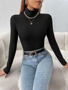 Paquete de 3 piezas blusa termica cuello de tortuga para mujer de manga larga, tejido canalé, unitalla colores al azar - Multicolor - Ver 2