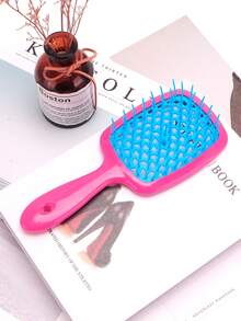 1 件女士弹性按摩梳，便携式发型梳/蓝色或粉色刷子，适合头发造型和护理，送给女孩的最佳新年礼物
