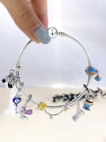 1入組時尚真實925純銀方晶鋯石咖啡餐具吊墜釘珠適合女士適合手鍊手鐲DIY首飾類派對禮物精細女士們珠寶和手錶 - 銀色 - 查看 4