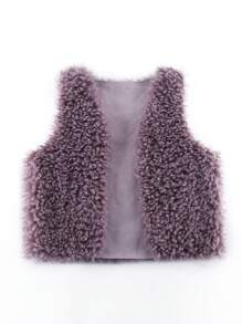 SOLOCOTE Tween 女童開襟毛絨背心夾克 - 紫色 - 查看 1