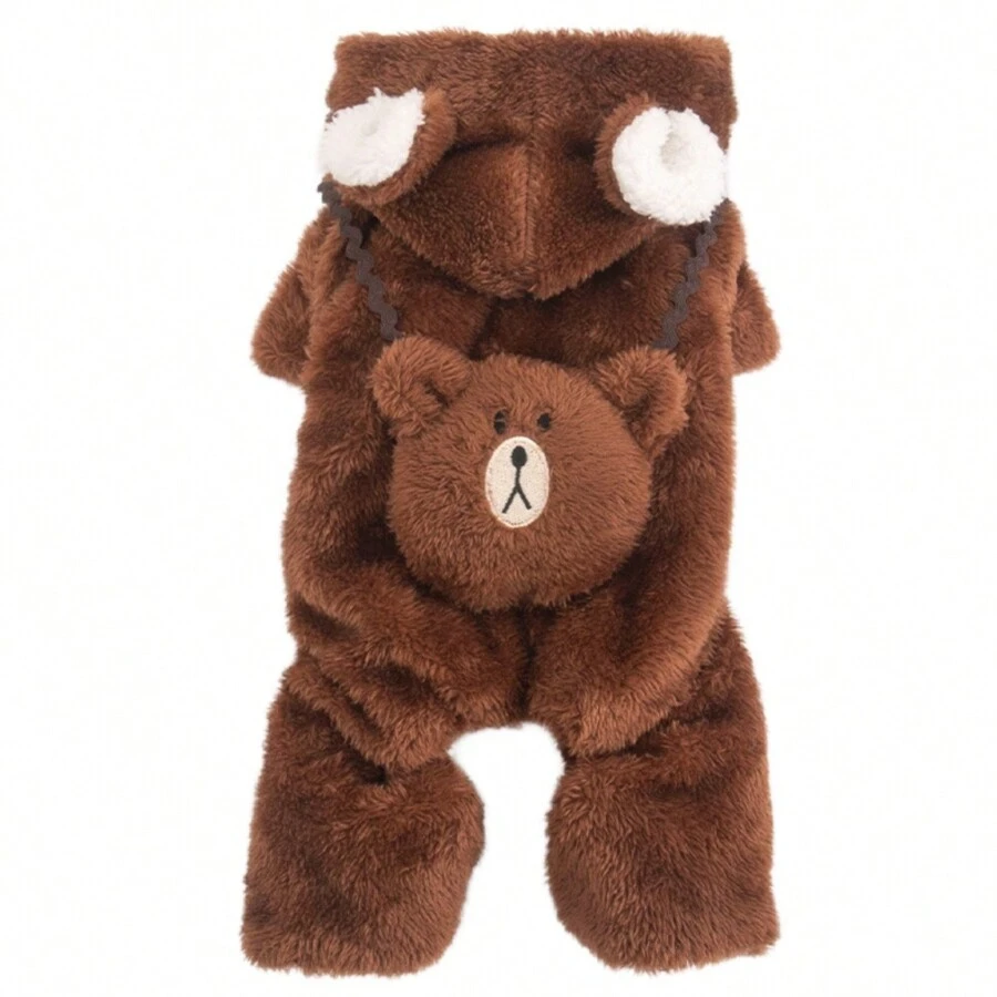 1 件宠物狗衣服，泰迪熊保暖内衬加厚四腿连体衣，适合中小型犬的加厚外套 - 棕色 - 查看 1