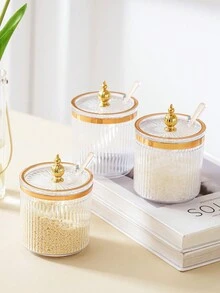 1pc Creative Seasoning Canister Container For Salt, Monosodium Glutamate With 1 Spoon, Ideal For Christmas - Clear - View 8