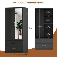 Lvifur 63" Armoire Wardrobe Closet With Auto Sensor LED,3-Color Dimmable LED Armoire With Full Length Mirror,Armoire Storage Cabinet With Acrylic Door,4-Tier Adjustable Shelf,2 Drawers