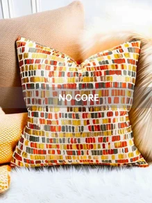 Moroccan Luxury Soft Cushion Cover, Golden & Orange Geometric Square Pattern Pillowcase Without Pillow Core - Orange - View 4