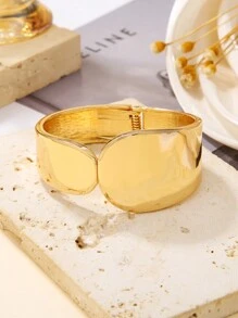 One Gold Minimalist Open Wide Bangle Wide Cuff Gold Plated Bangle - Gold - View 6