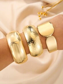 One Gold Minimalist Open Wide Bangle Wide Cuff Gold Plated Bangle - Gold - View 1