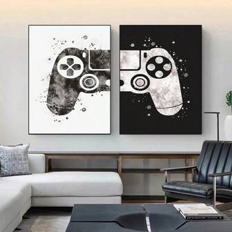 1/2 st Gamepad-posters, väggbilder, kanvasmålning, konstverk, spelrumsväggdekor, retro gamerdekor för pojkrum, spelposters, tryck, bilder, målningar, konstverk, videospel, present till spelälskare (utan ram/inramad)
