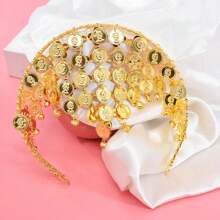 1pc Dance Performance Accessory, European And American Style Sequined Retro Headband With Dance Coin Detail, Belly Dance Hair Accessories Boho Tiaras Valentine's Day Accessories - Gold - View 4