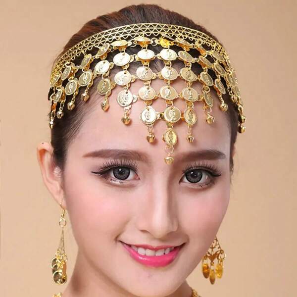 1pc Dance Performance Accessory, European And American Style Sequined Retro Headband With Dance Coin Detail, Belly Dance Hair Accessories Boho Tiaras