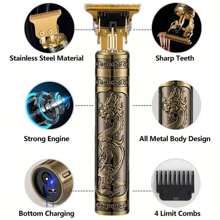 男士多功能电动剃须刀，带剃须刀，1 件，金色，USB 充电式理发器，精确 T 型刀片修剪器，男士专业理发师理发器，电动无绳理发机，胡须剃须刀，美容套装 - 父亲节、生日和圣诞节礼物，男士美容套装 - 金色 - 查看 2