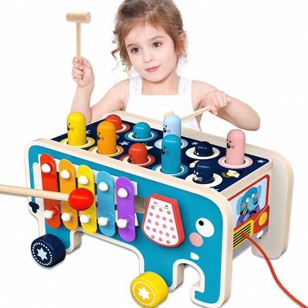 Juguetes de Madera con Xilofono Infantil,Juguetes Montessori,Juguetes para Martillar Multifuncional ,Juguetes Didacticos para Niños y Niñas de 3+ Años