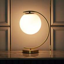 KCO Lighting Mid-Century Bedside Table Lamp Modern Glass Ball Desk Lamp Gold Reading Lamp Moon Shape Metal Table Light for Bedroom Living Room Office