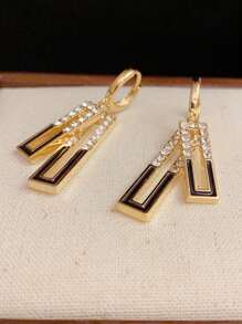 2 件法式時尚簡約方形方晶鋯石耳環,適合派對 - 黑色 - 查看 3