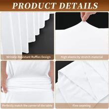 Fani 2 Pack 8FT Spandex Table Skirts For Rectangle Table Stretch Tablecloth Washable Wrinkle Resistant Table Covers And Fitted Table Skirts For Trade Show,Banquet,Restaurant,Party,Events - White - View 3