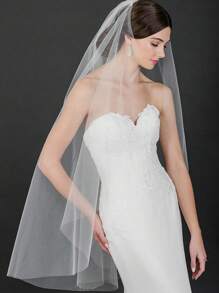 1 Pc Women 1 Tier Fingertip Length Simple Wedding Bridal Veil For Wedding Party Ivory Halloween