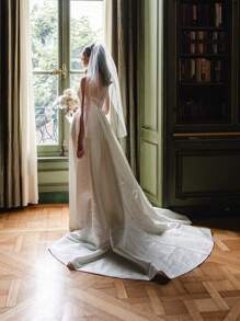 1 Pc Women 1 Tier Fingertip Length Simple Wedding Bridal Veil For Wedding Party Ivory Halloween