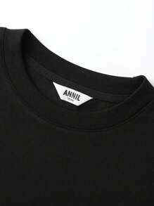 Annil 男童夏季字母印花寬鬆圓領短袖T恤黑色 - 黑色 - 查看 5