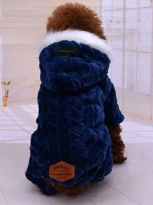 四腿宠物狗/猫衣服，厚实保暖外套，适合小型犬和猫，冬季，欧洲和美国畅销品 - 藍色 - 查看 2