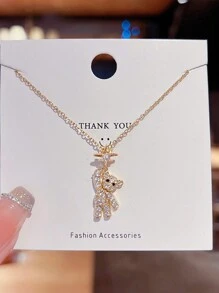 1件 Obega 可爱小熊项链，女士金色水晶镶嵌吊坠项链，可爱饰品 - 金色 - 查看 5