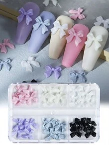 彩色蝴蝶結美甲飾品春季 Y2k 緞帶蝴蝶結美甲飾品指甲裝飾卡哇伊配件 Diy 用品 - 彩色 - 查看 6