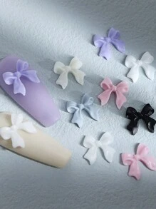 彩色蝴蝶結美甲飾品春季 Y2k 緞帶蝴蝶結美甲飾品指甲裝飾卡哇伊配件 Diy 用品 - 彩色 - 查看 4