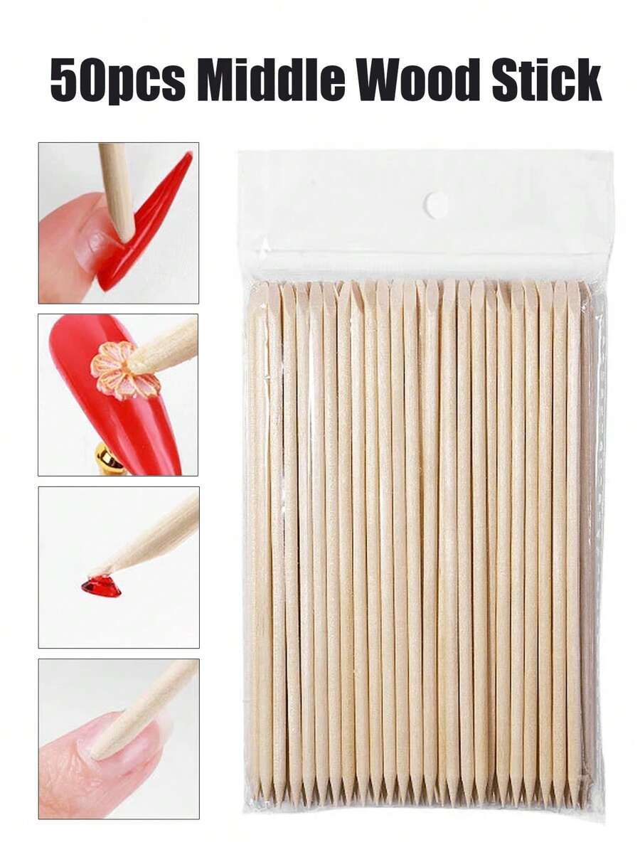 50 que đẩy biểu bì bằng gỗ cỡ trung màu cam dùng để làm móng tay, dụng cụ loại bỏ biểu bì, chăm sóc móng chuyên nghiệp, dụng cụ làm móng, dụng cụ làm móng, dụng cụ nghệ thuật làm móng, trở lại trường, làm móng, dụng cụ làm móng để ấn vào móng tay - Màu be - Xem 1