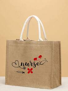 時尚圖案手提包,輕便多功能手提手提包,女式便攜式旅行手提購物袋護士節禮物,亞麻手提包,輕便可折疊收納袋,方便購物袋,老師禮物手提包,護士醫生,老師感謝收納袋,禮物friends On,送給媽媽的閨蜜禮物,適合個人旅行,化妝購物袋,大容量存儲 - 卡其色 - 查看 1