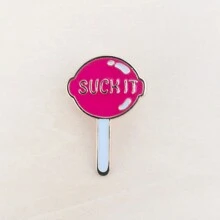 1 pièce Broche rose en forme de sucette "Suck It" mignonne et amusante. Accessoire de robe, épinglette, charme pour sac à dos, vêtements, chemises, vestes. Idéal pour l'école, le bureau, Noël, Halloween. - Multicolore - Voir 4