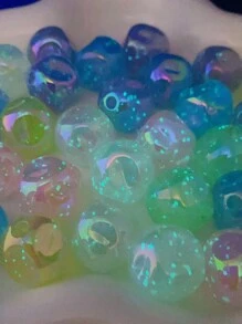 10pcs Mixed Color Acrylic Light Changing Luminous Plated Straight Hole Beaded Necklaces - Multicolor - View 2