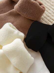 1/3/4/8/16 Pairs Women's Solid Color Warm Thermal Lined Mid-Calf Socks, Winter