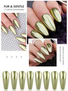 1罐綠色鉻,金屬鏡面效果全息閃粉,附海綿工具,適用於女士美甲裝飾 - 綠色 - 查看 6