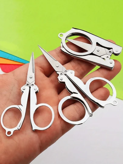 1pc Folding Scissors, Steel Small Scissors Pocket Portable, Foldable String In Key Ring Travel Scissors Mini Craft Knife, Tools For Men