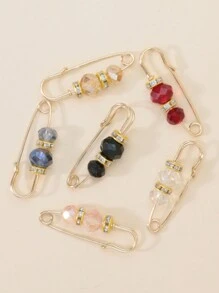Crystal 6pcs Ladies Fashionable Scarf Rhinestone Beads Decor Lapel Clothes Skirt Waistband Pants Tighten Scarf Shawl Clasp Adjustment Vintage Buckle No-Sew Button Brooches Chest Prenent Slipping Pin Shawl Safety Tightening Waistline Fixer Collar Needle Pin Reduce Waist Clip Size Anti-Light Exposed Outfit Casual Accessory For Daily Decoration