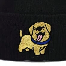 1 件裝女式針織帽可愛奇努克狗刺繡無簷小便帽冬季帽子針織帽女式配件 - 黑色 - 查看 2