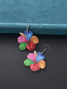 1 對女時尚壓克力雙面印花花卉耳環,適合派對 - 彩色 - 查看 10