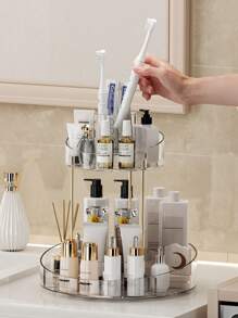 1入360°旋轉化妝品收納盒，桌面旋轉化妝刷收納圓柱，梳妝台護膚品收納架 - 透明色 - 查看 3