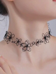 1件黑色時尚小眾花形中空項鍊,適合女性配戴 - 黑色 - 查看 4