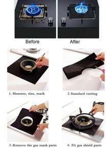 4pcs Gas Stove Protection Pad, Heat-Resistant Clean Mat Gas Stove Anti-Oil Anti-Fouling Mat - Black - View 6