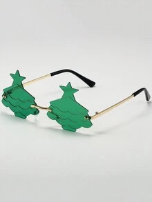 2入組男女通用聖誕樹形狀金屬眼鏡,適用於節日派對和慶祝活動 - 彩色 - 查看 3