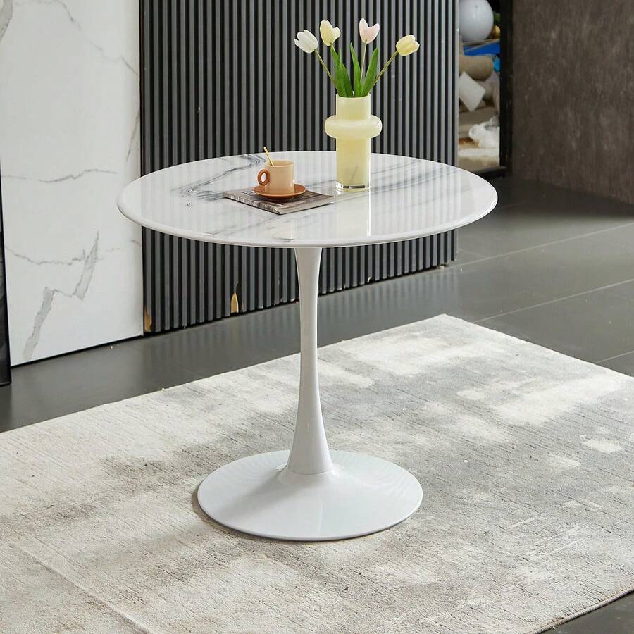 42 1 White Tulip Table Mid Century Dining Table for 4 6 People with Round Mdf Table Top Pedestal Dining Table End Table Leisure Coffee Table - 白色 - 查看 1
