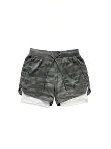 Pantalones Cortos Deportivos Transpirable Short Correr Gimnasio Casuales 2 en 1, Pantalones cortos deportivos Transpirable de camuflaje para hombre, de secado rápido, para entrenamiento, gimnasio, Fitness, Jogging - Blanco y Negro - Ver 7