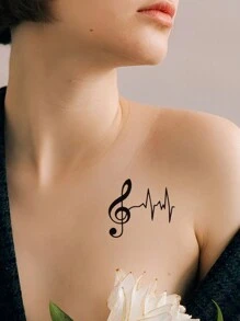 6入組音符、心跳紋、英文字母「love」、微笑臉、簡單圖畫、相機、手指圖案防水暫時紋身貼紙 - 棕色 - 查看 1