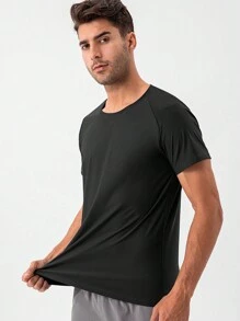 Camiseta De Manga Corta Transpirable De Secado Rápido Deportiva Holgada Para Hombre - Negro - Ver 2