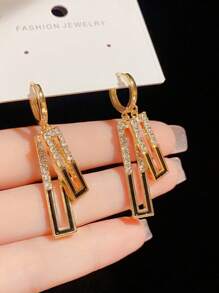 2 件法式時尚簡約方形方晶鋯石耳環,適合派對 - 黑色 - 查看 4