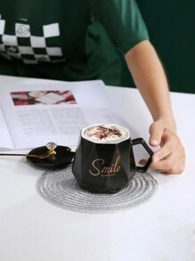 1 Pieza Taza De Cerámica Con Revestimiento De Diamante Y Acabado Con Efecto Espejo Con Tapa, Taza De Recuerdo De Color Aleatorio - Multicolor - Ver 5
