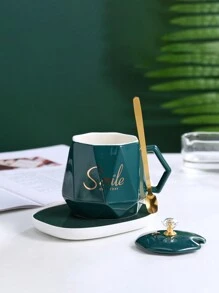 1 Pieza Taza De Cerámica Con Revestimiento De Diamante Y Acabado Con Efecto Espejo Con Tapa, Taza De Recuerdo De Color Aleatorio - Multicolor - Ver 4